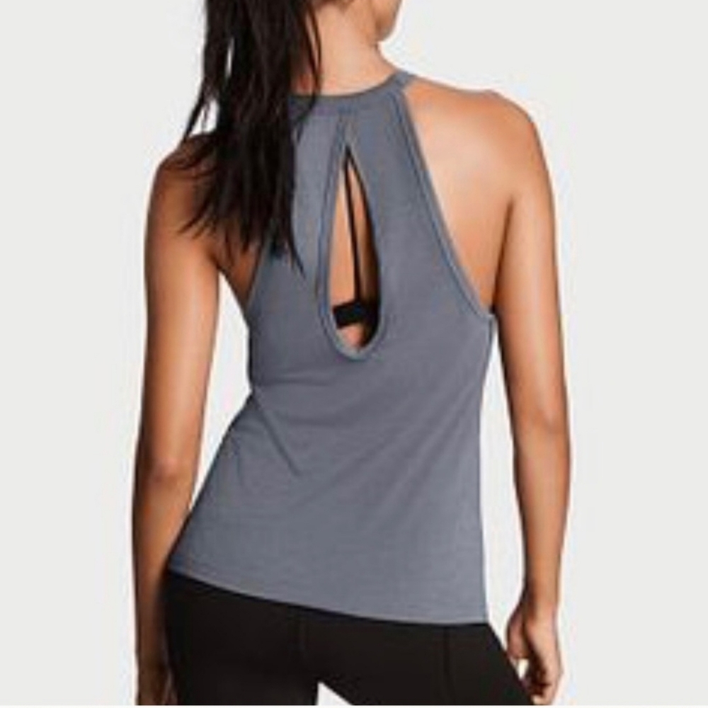VICTORIA SECRET SPORT Keyhole Back Gray Tank Top ** Large ** GUC !!